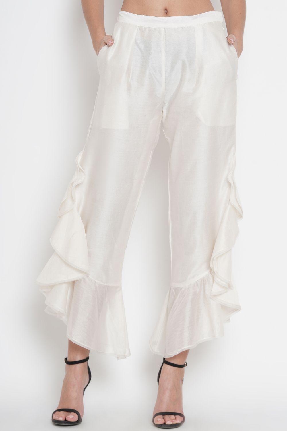 White Ruffled Palazzo Pants