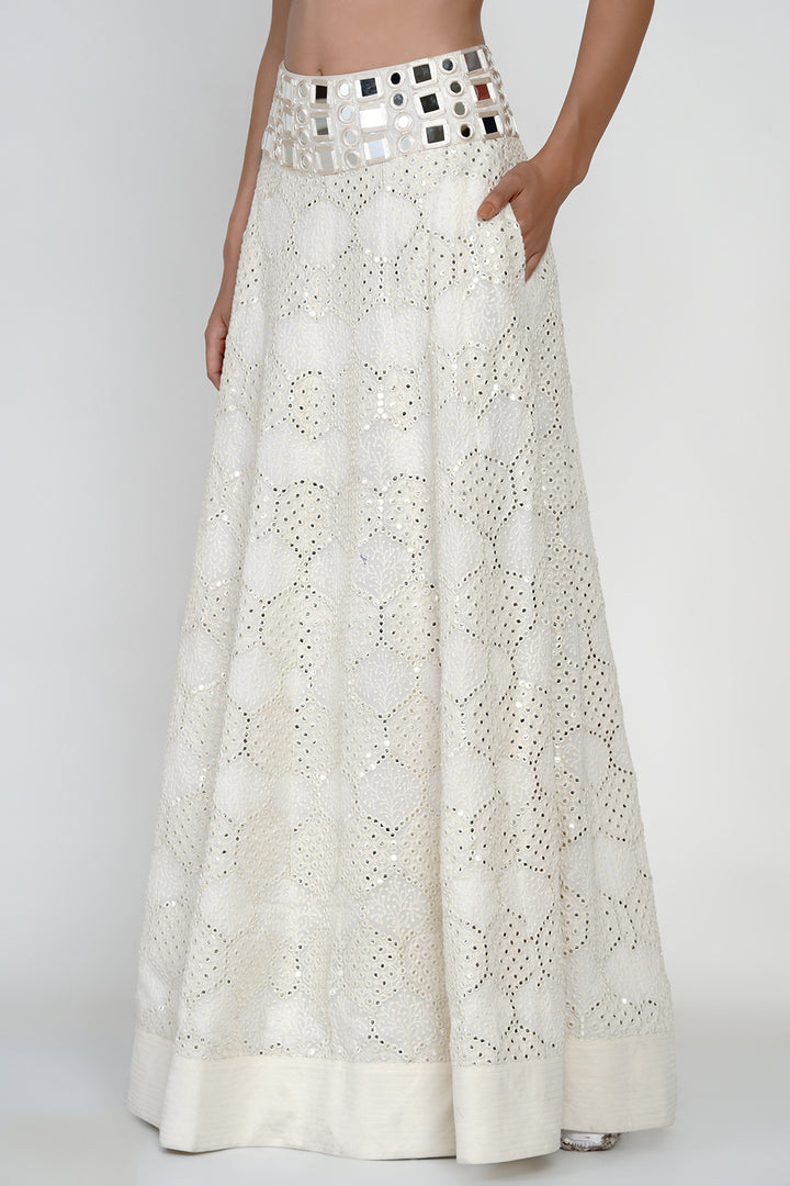 Ivory Mirrorwork Lehanga Skirt with Embellished Broad Belt