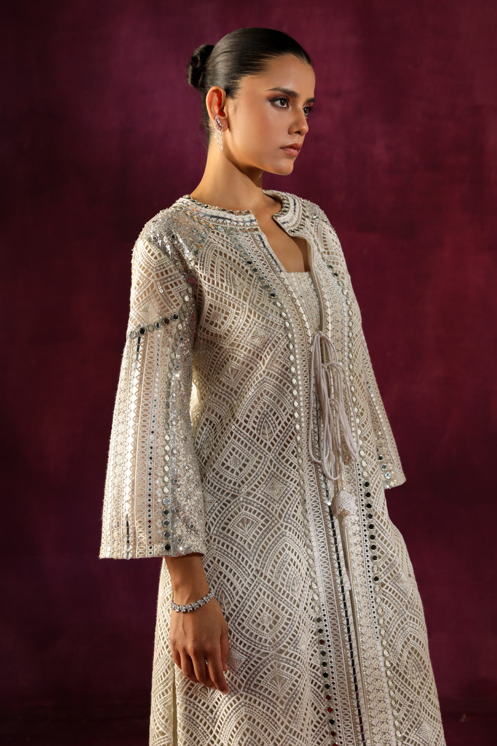 Lace Mirrorwork Long Tassle Jacket