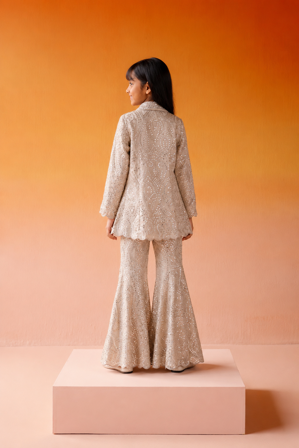 Mirrorwork Scallop Coat Jacket with Bandeau and Shararas