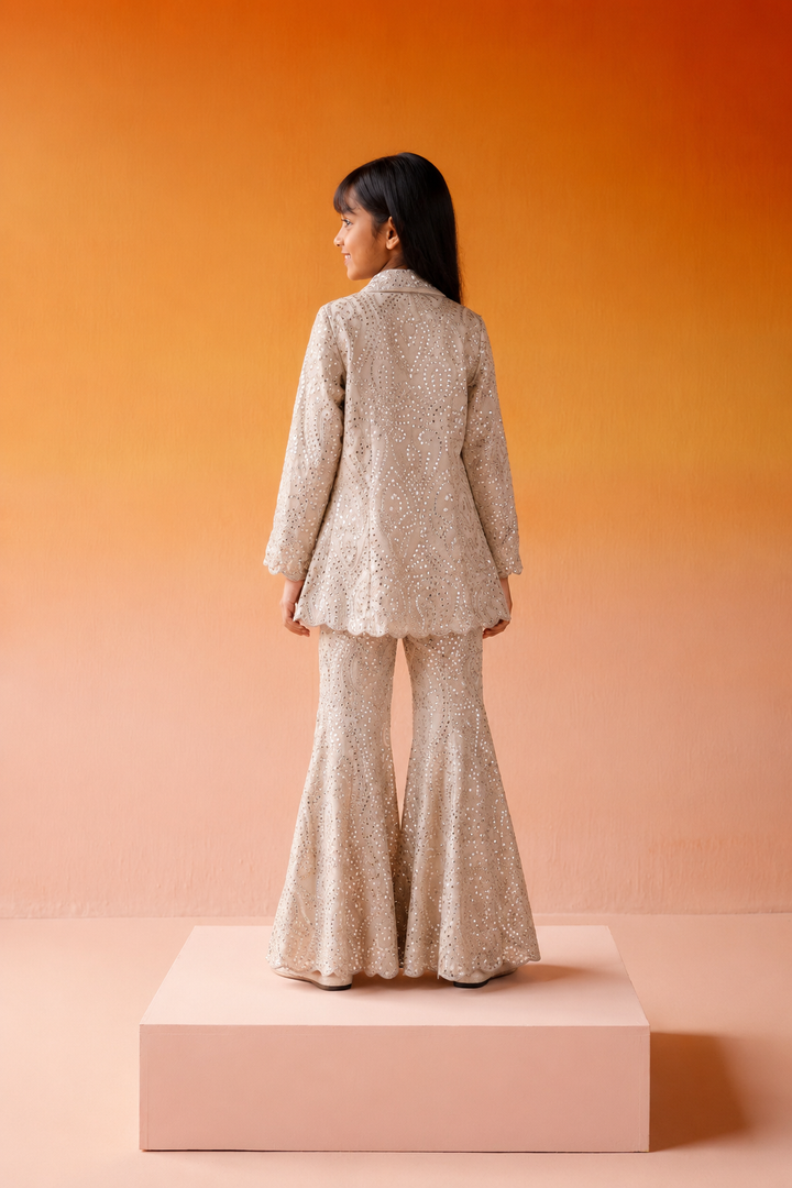Mirrorwork Scallop Coat Jacket with Bandeau and Shararas