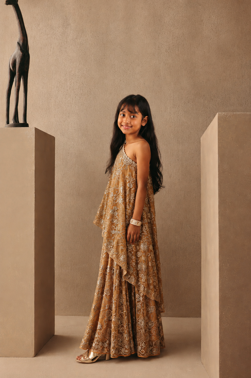 Mirrorwork One Shoulder Dress Jacket with Bootcut