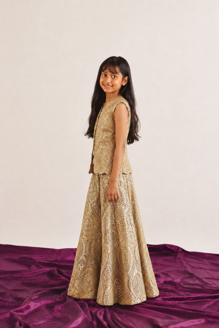 Gilet with Dual Color Flared Shararas