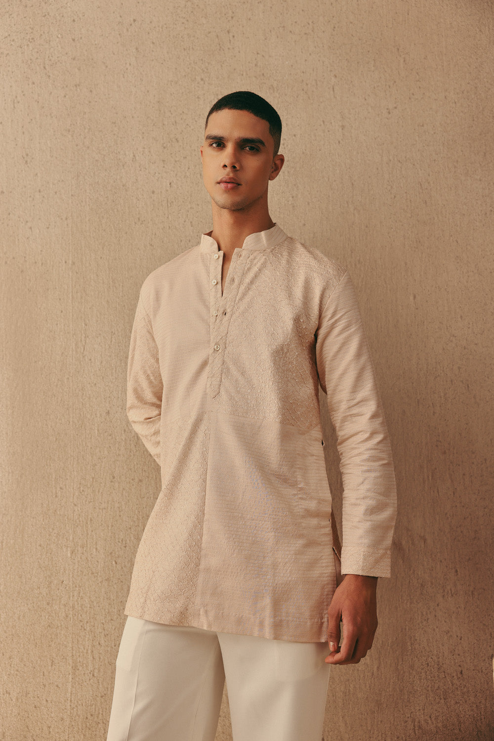 Silk Rai Bandhani Applique Short Kurta