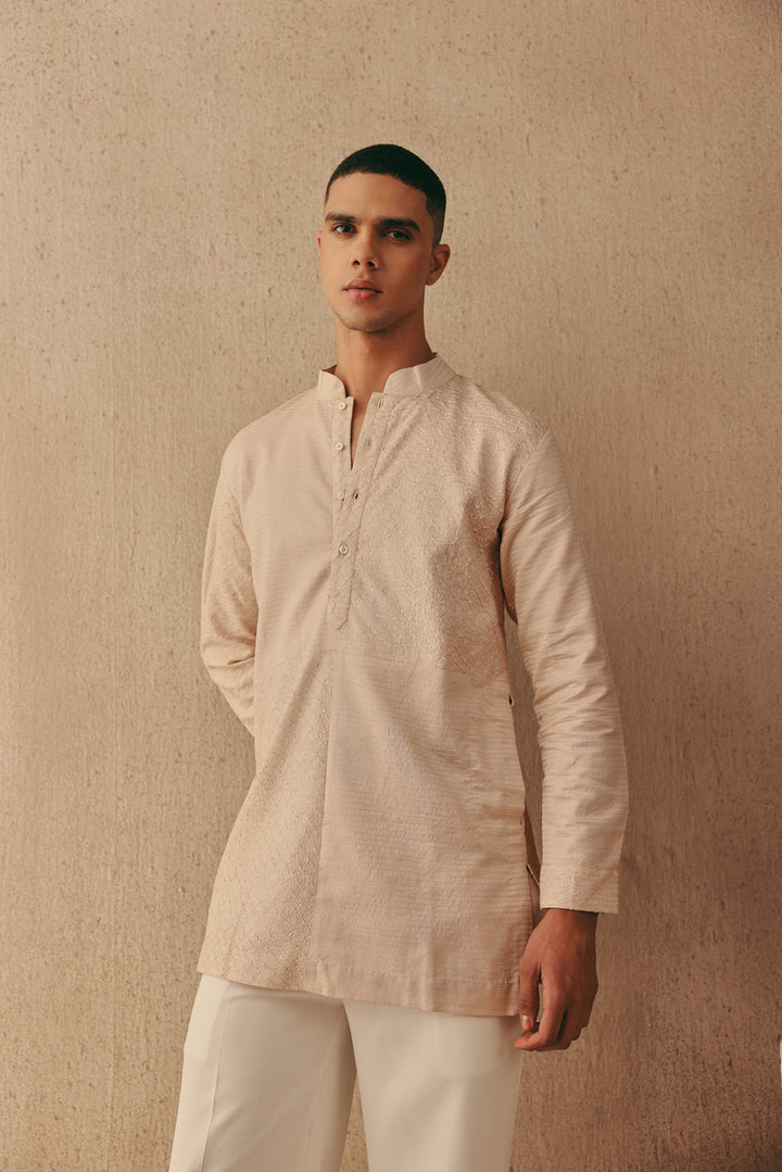 Silk Rai Bandhani Applique Short Kurta