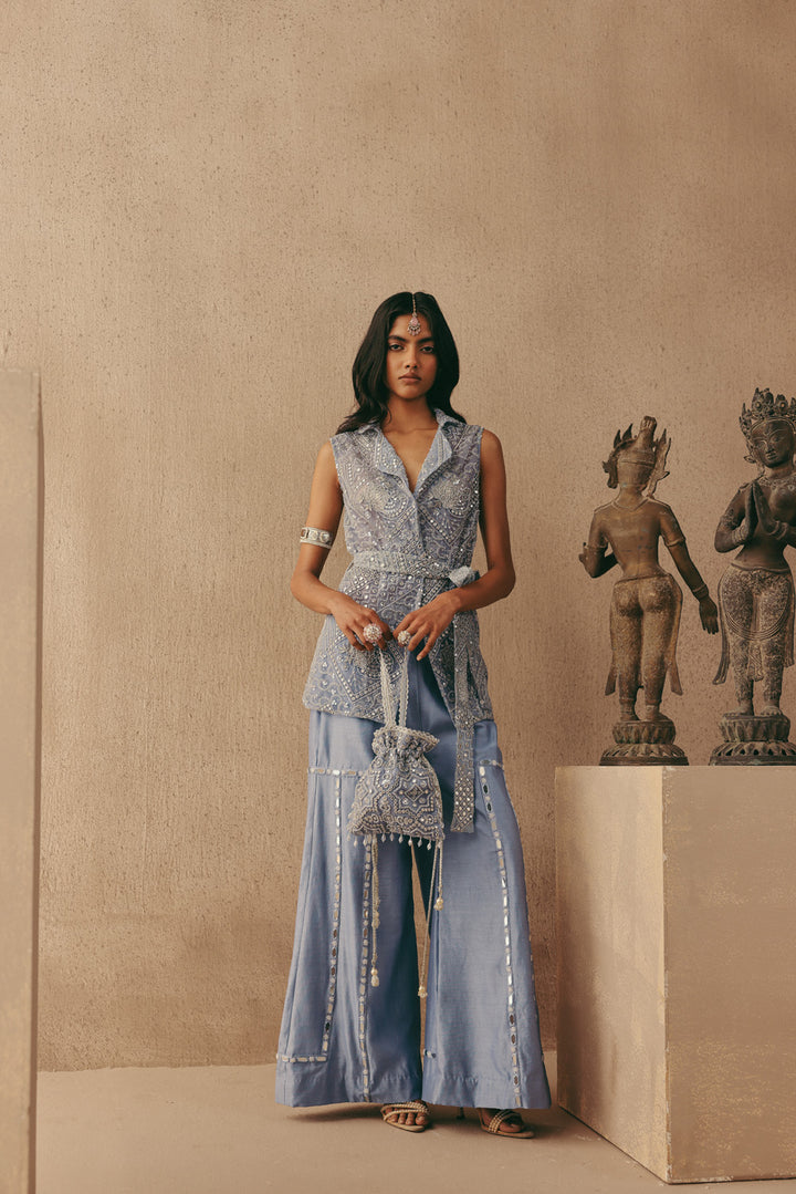 Mirrorwork Sleeveless Short Blazer