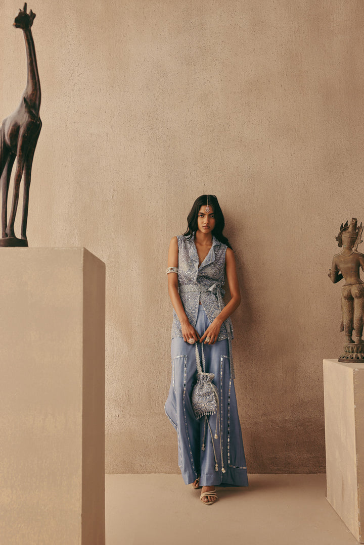 Mirrorwork Sleeveless Short Blazer