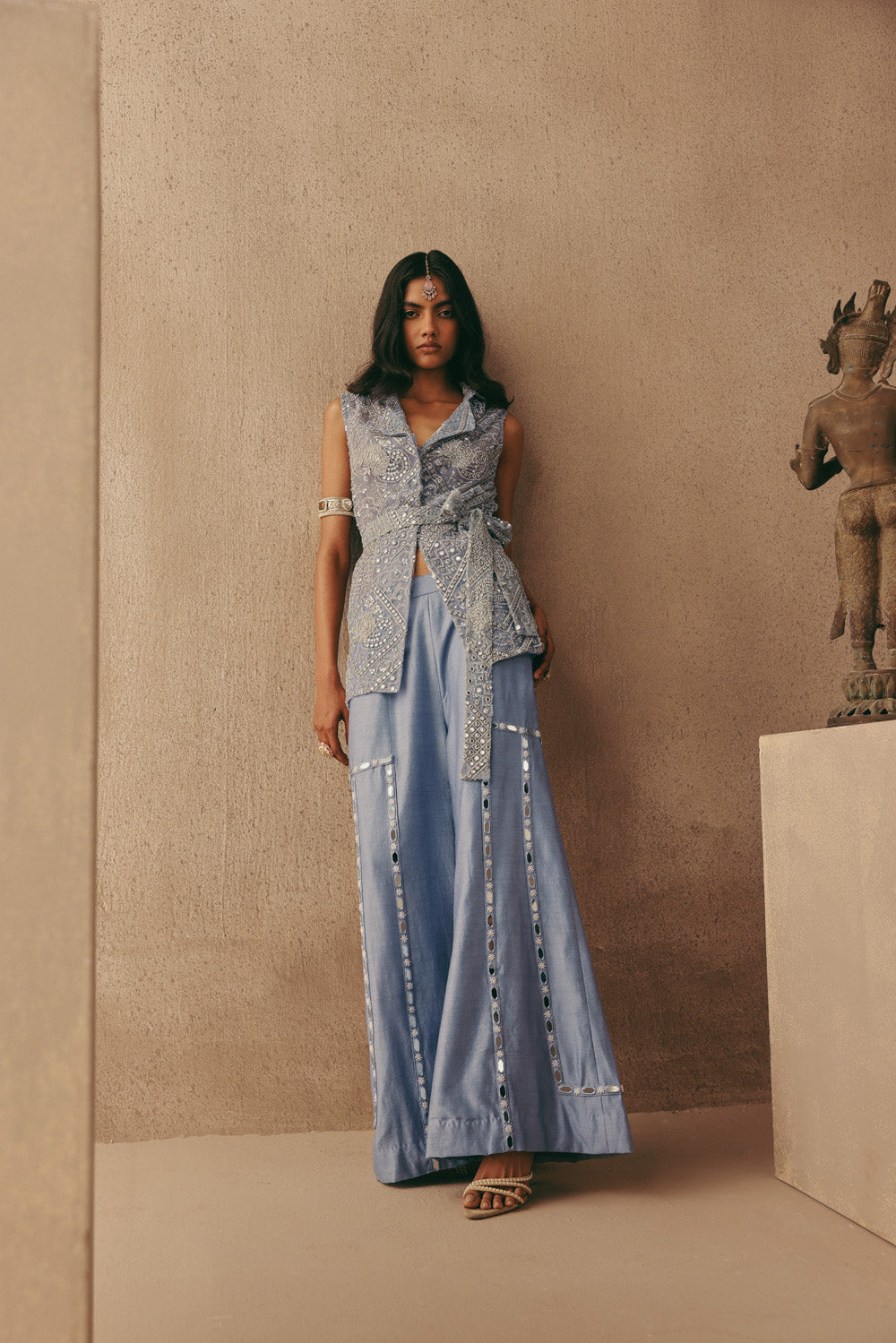 Mirrorwork Sleeveless Short Blazer