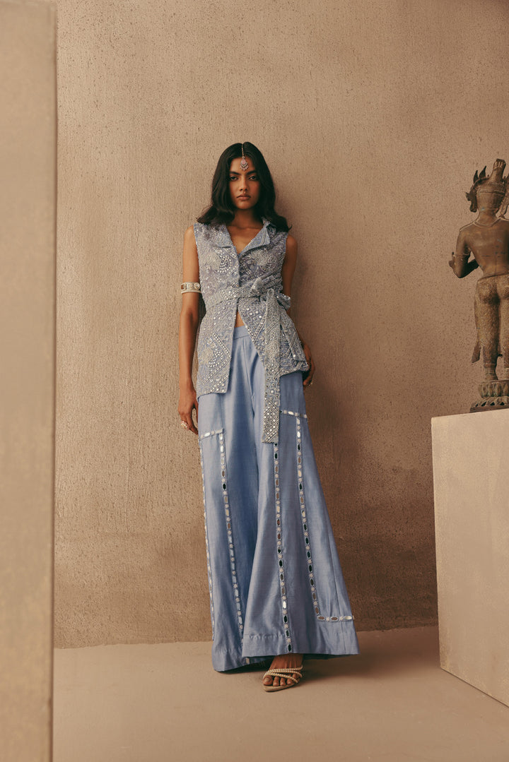 Mirrorwork Sleeveless Short Blazer