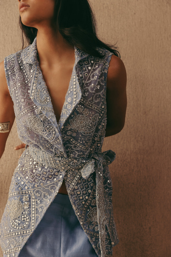 Mirrorwork Sleeveless Short Blazer