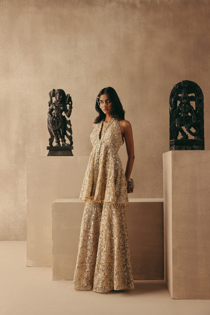 Mirrorwork Backless Peplum Top