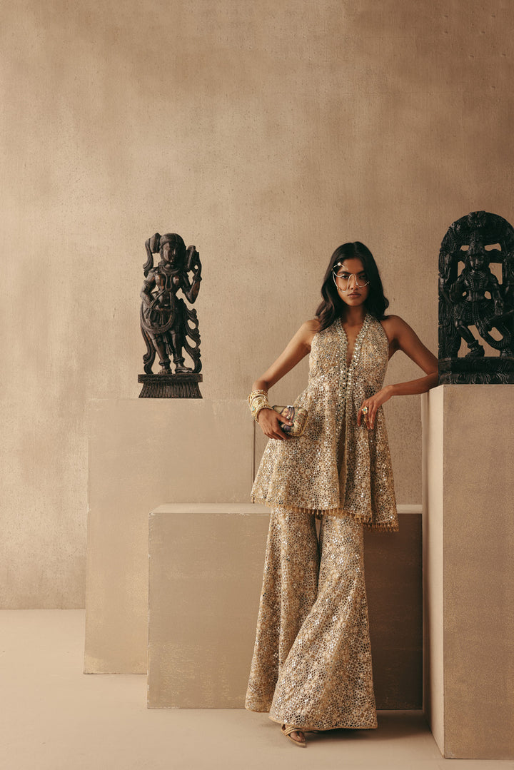 Mirrorwork Backless Peplum Top