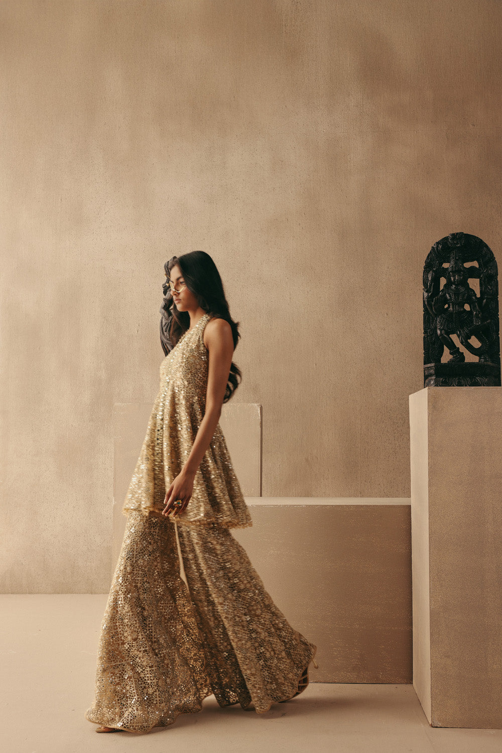 Mirrorwork Backless Peplum Top