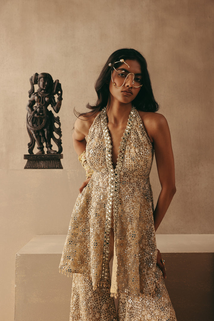 Mirrorwork Backless Peplum Top