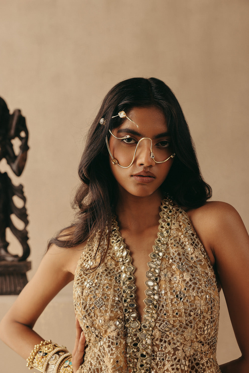 Mirrorwork Backless Peplum Top