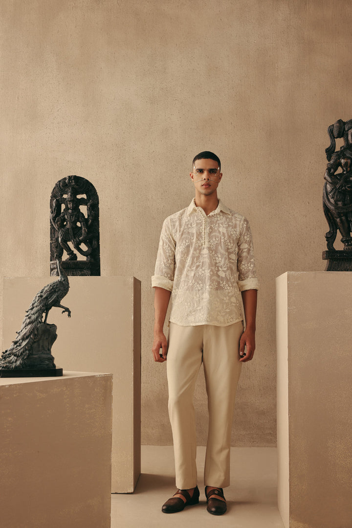 Chikankari Band Collar Kurta Shirt Set