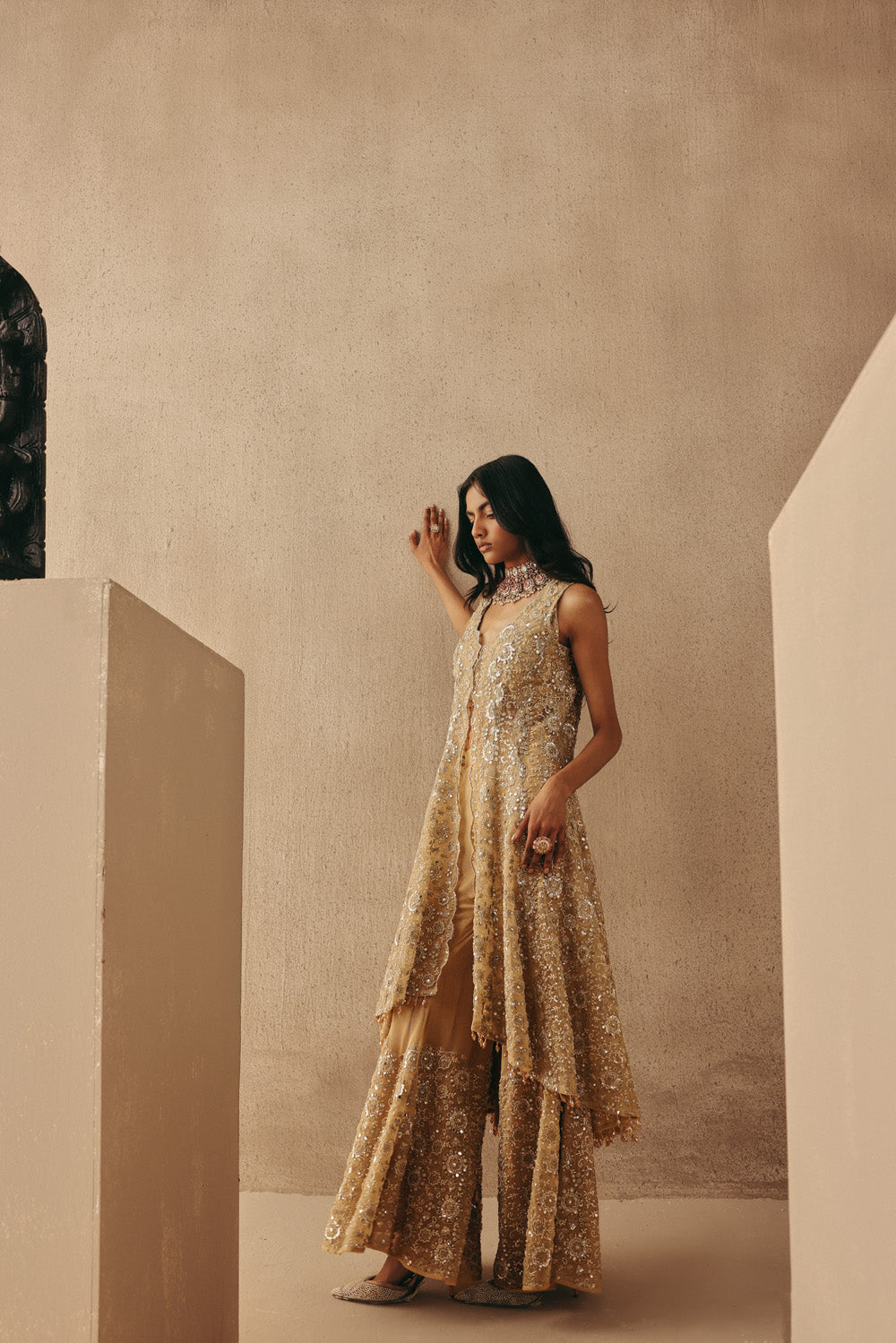 Mirrorwork Asym Sherwani