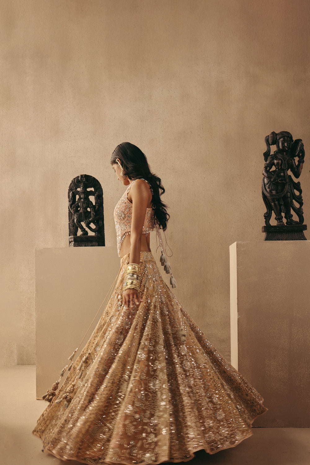 Multicolour Mirrorwork Lehenga with Corset and Dupatta