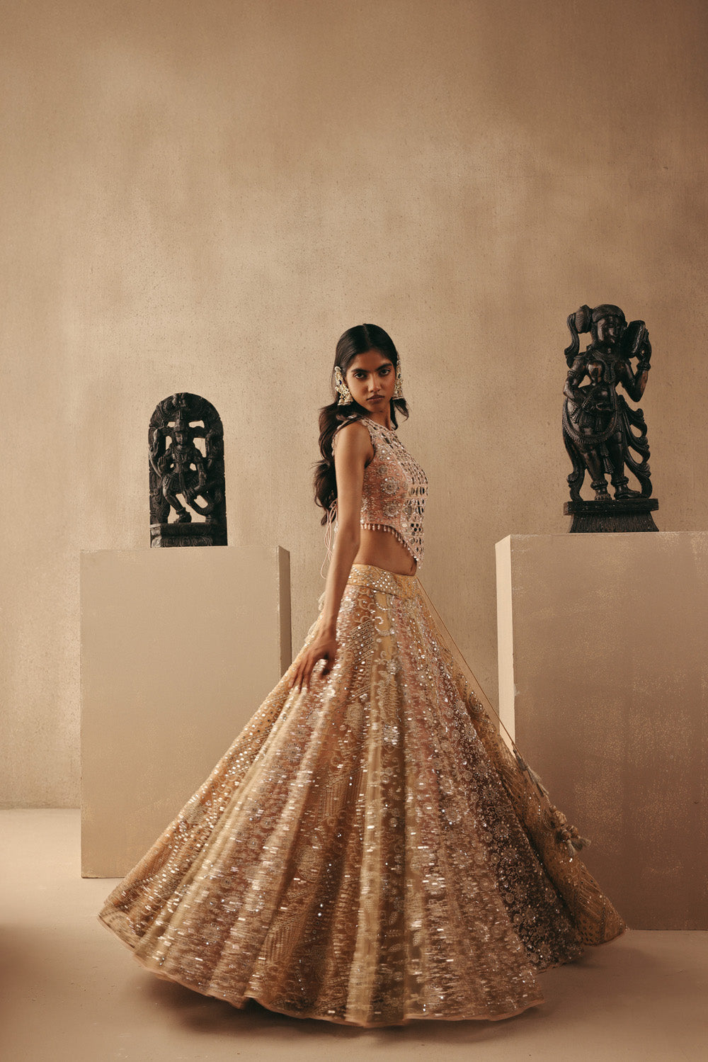 Multicolour Mirrorwork Lehenga with Corset and Dupatta