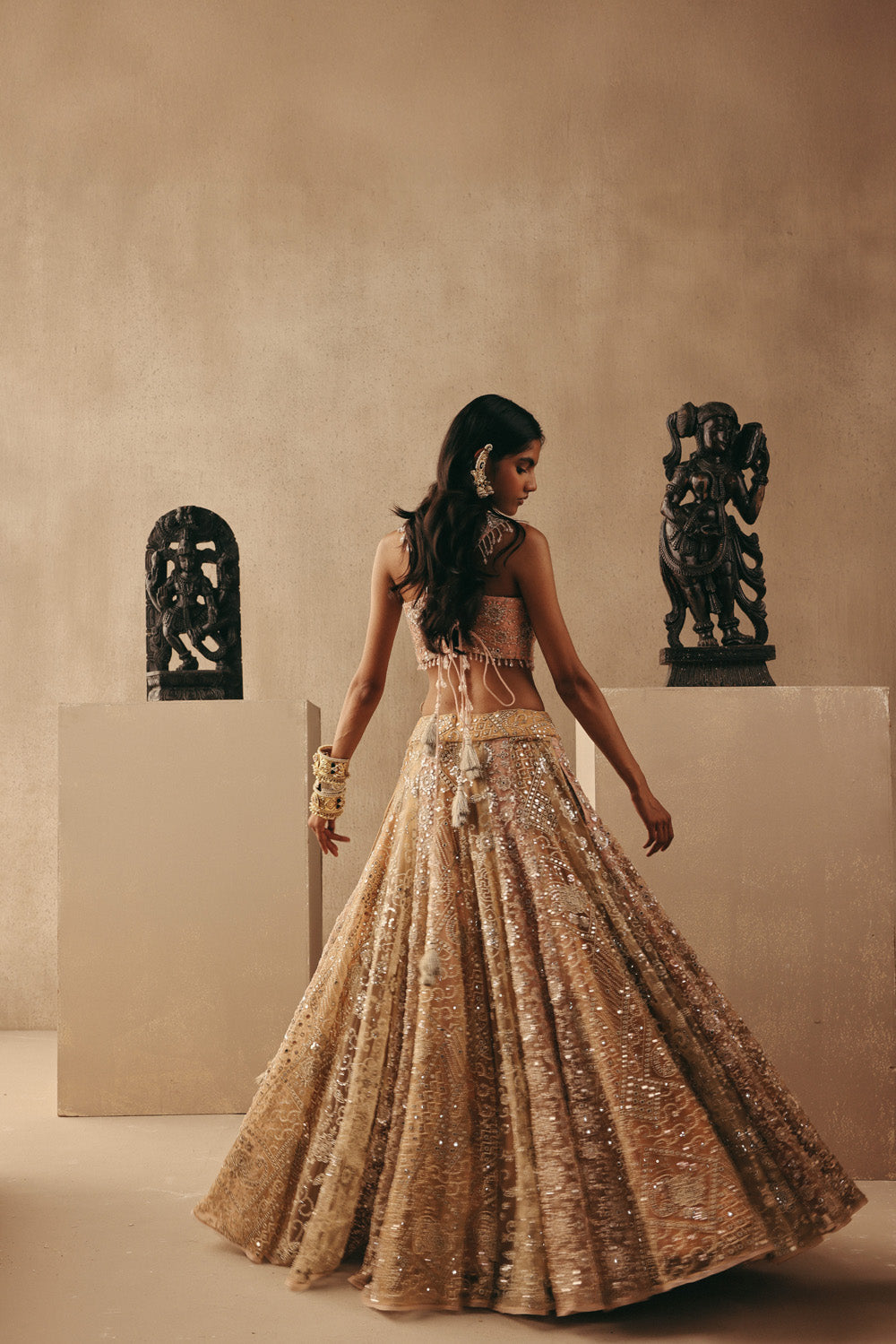 Multicolour Mirrorwork Lehenga with Corset and Dupatta