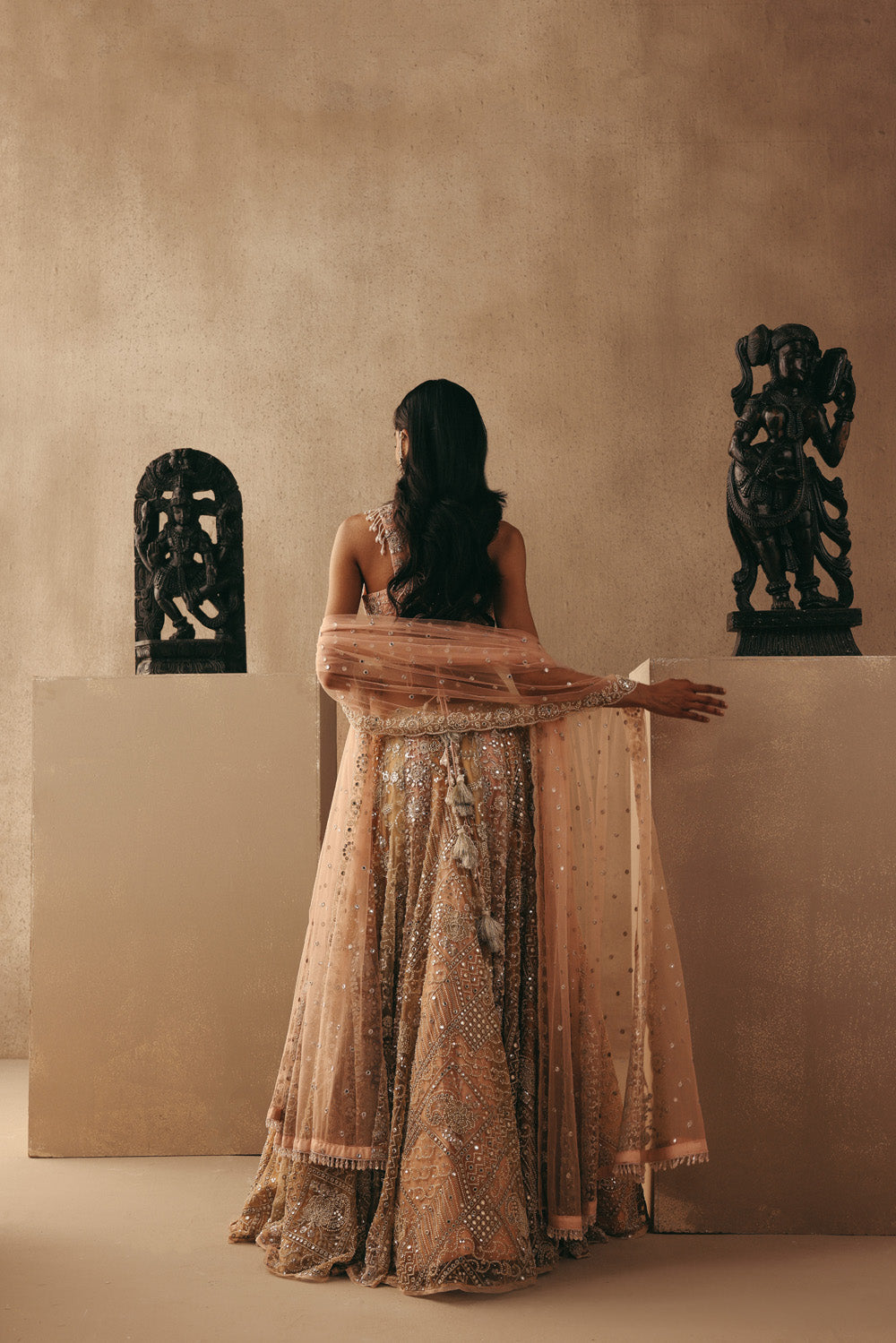 Multicolour Mirrorwork Lehenga with Corset and Dupatta