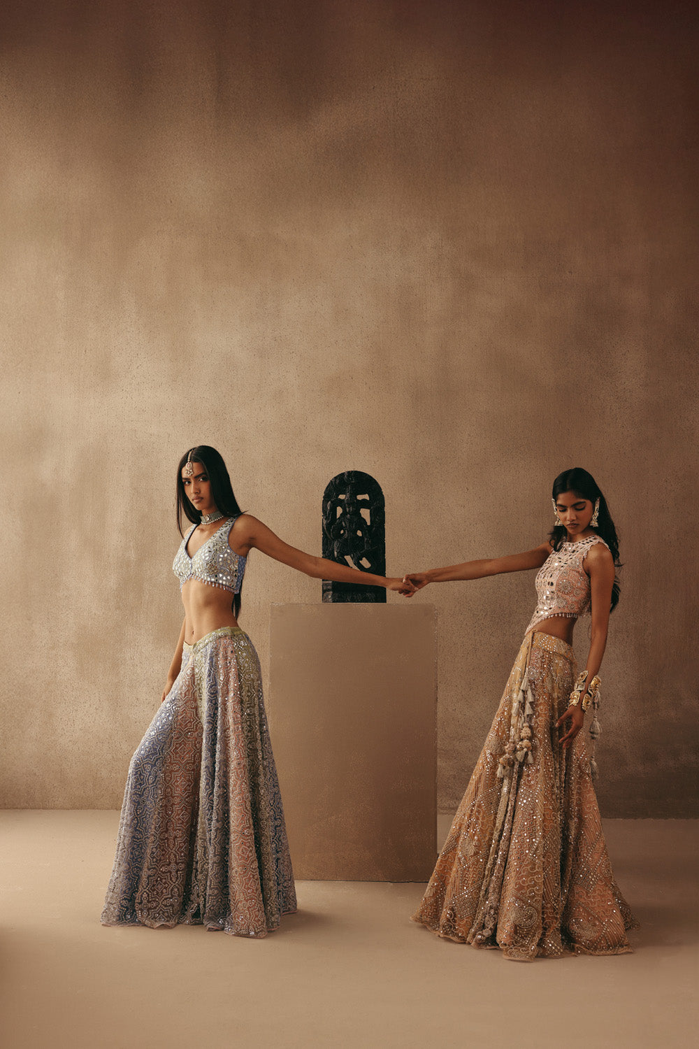 Multicolour Mirrorwork Lehenga with Corset and Dupatta