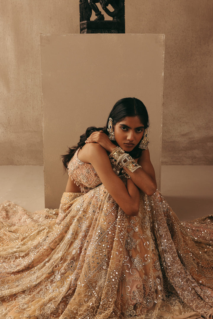 Multicolour Mirrorwork Lehenga with Corset and Dupatta