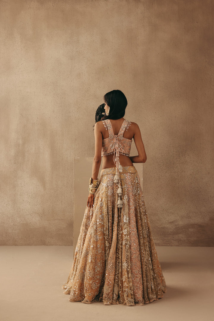 Multicolour Mirrorwork Lehenga with Corset and Dupatta