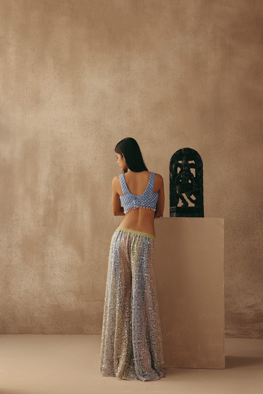 Mirrorwork Sharara Lehenga with Sleeveless Blouse and Slip On Jacket