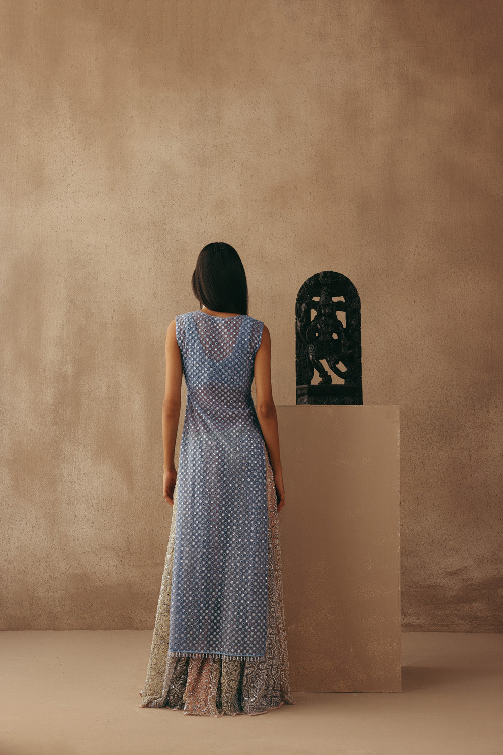 Mirrorwork Sharara Lehenga with Sleeveless Blouse and Slip On Jacket