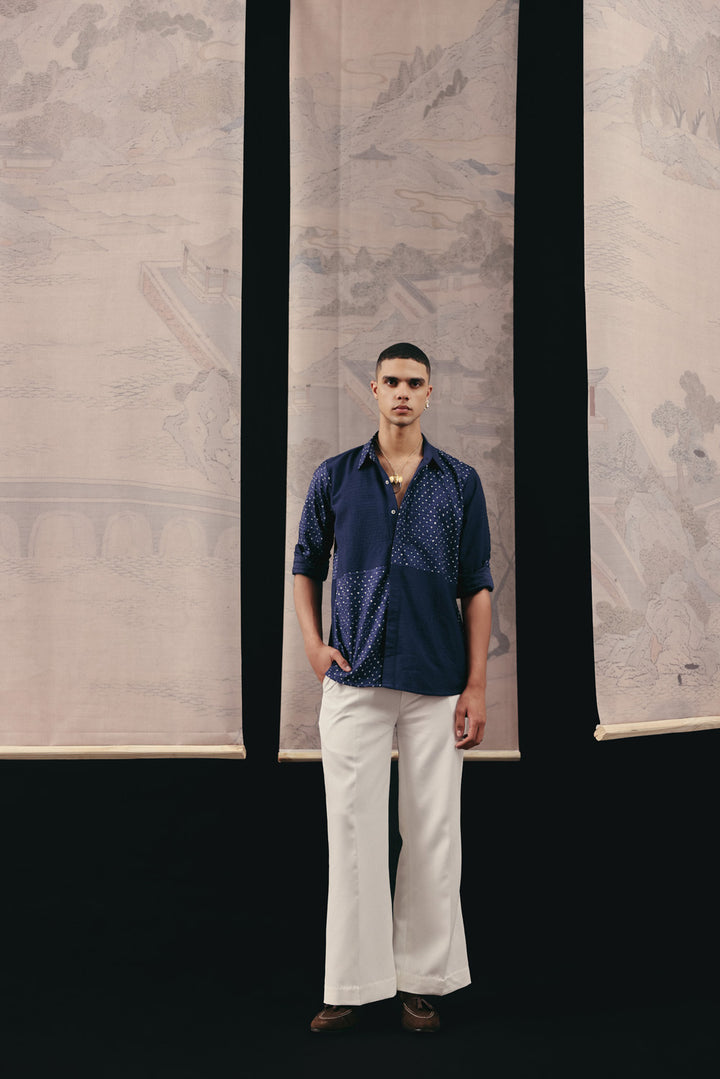 Silk Rai Bandhani Applique Kurta Shirt