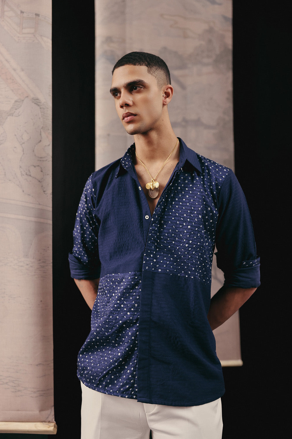 Silk Rai Bandhani Applique Kurta Shirt