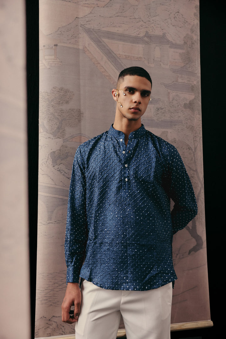 Silk Rai Bandhani Kurta Shirt