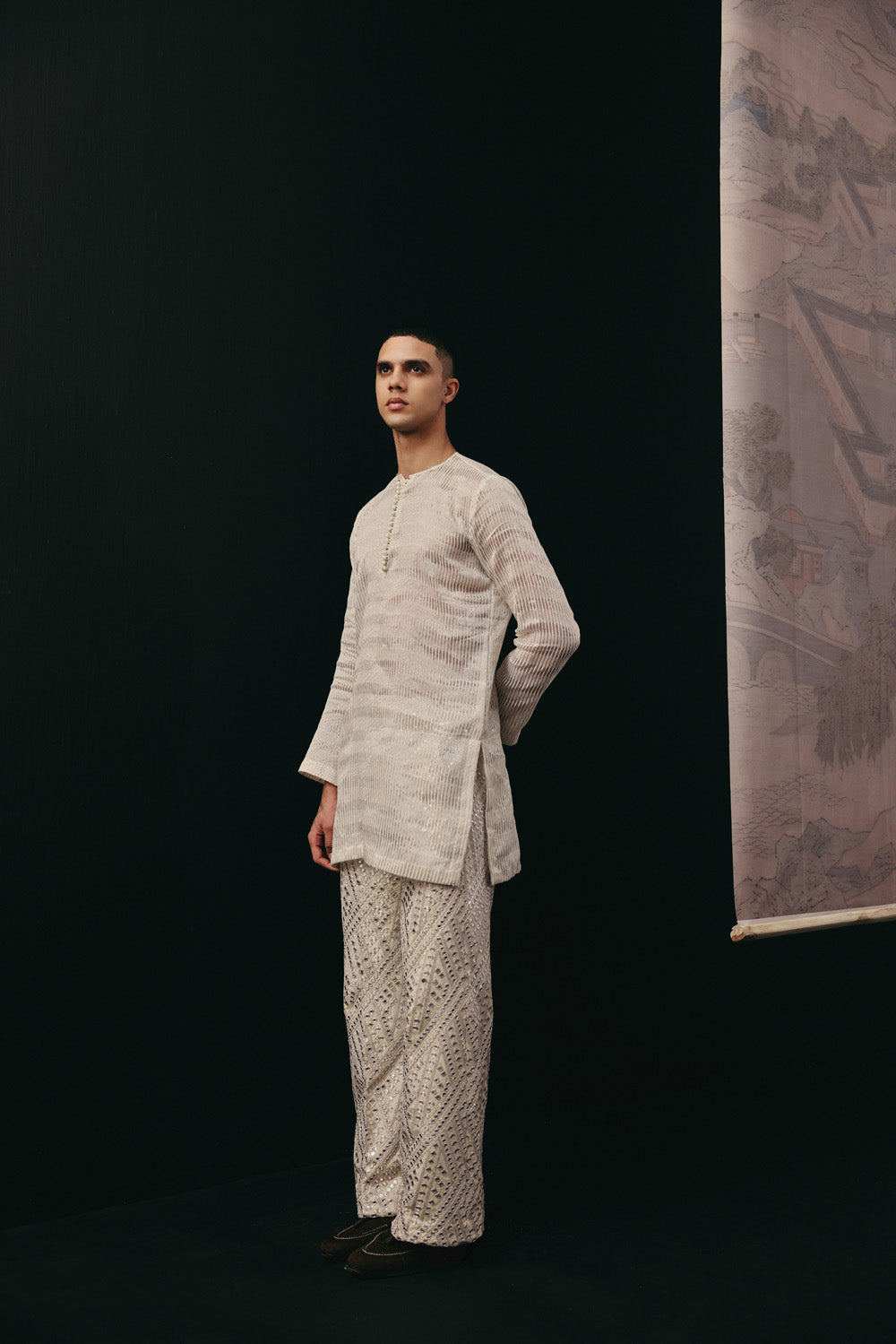 Tissue Chanderi Kurta With Potli Buttons