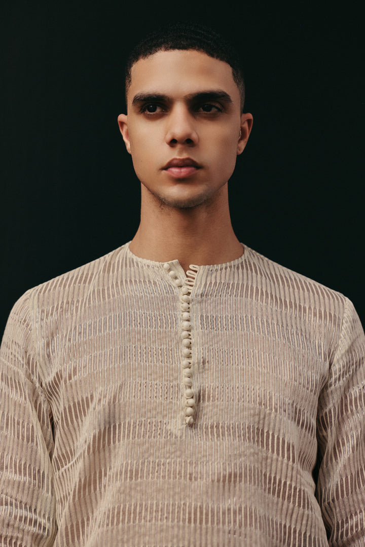 Tissue Chanderi Kurta With Potli Buttons