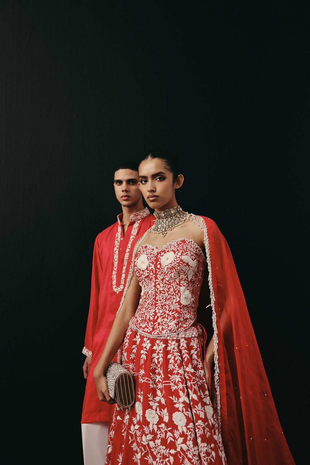 Red Parsi Gaara Lehenga with Corset Blouse  and Organza  Dupatta