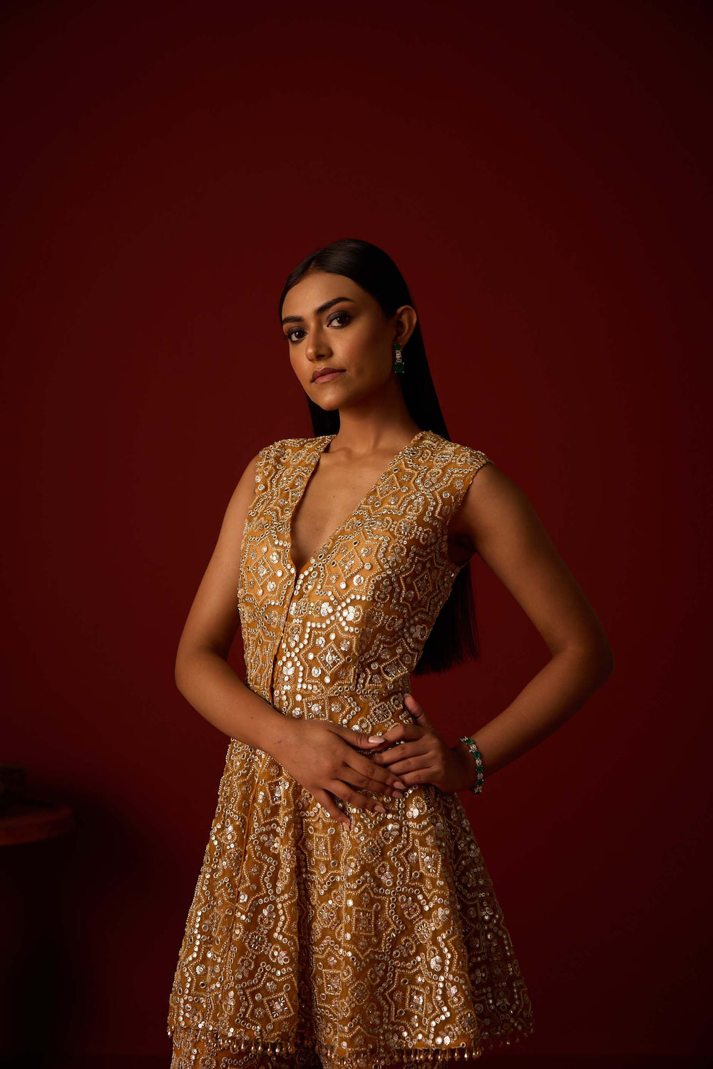 Net Mirrorwork Embellished Saree With Mirrorwork Beadwork Blouse