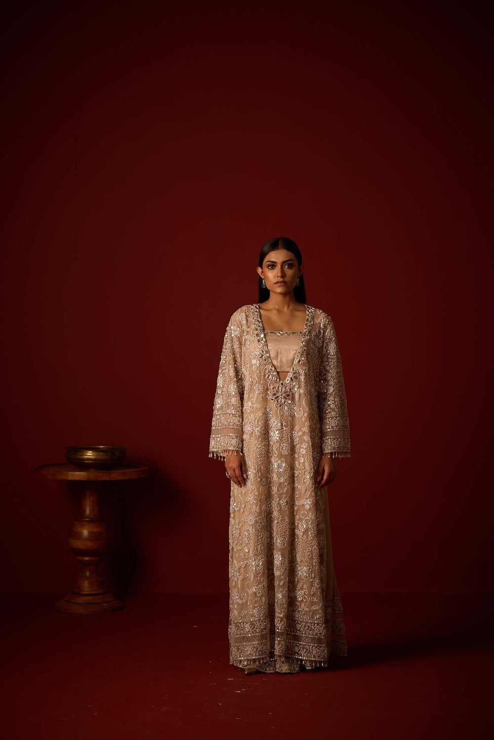 Net Mirrorwork Embellished Saree With Mirrorwork Beadwork Blouse