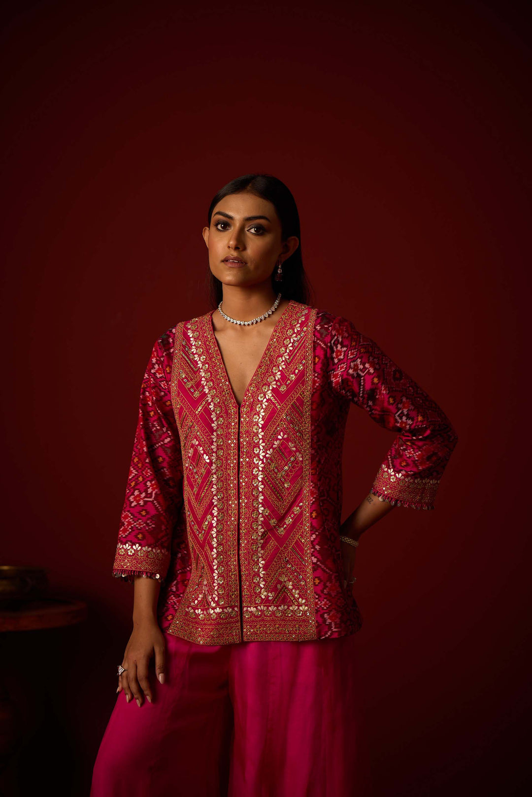 Patola Peplum Jacket With Marodiwork Set