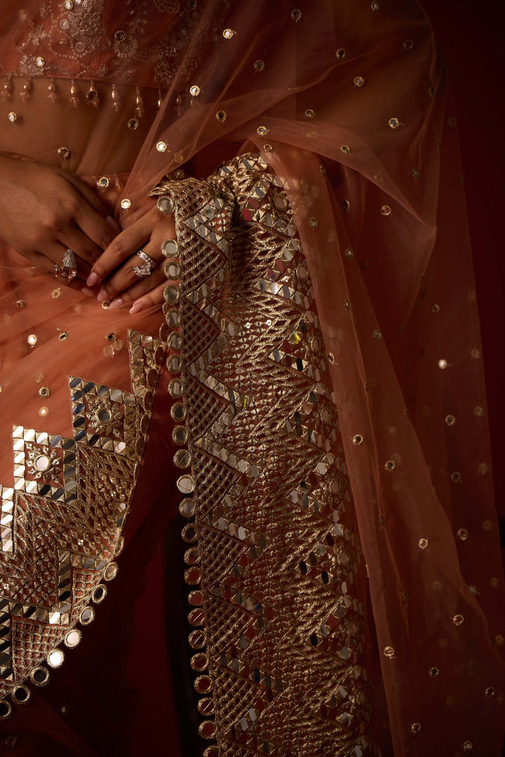 Net Mirrorwork Embellished Saree With Mirrorwork Beadwork Blouse