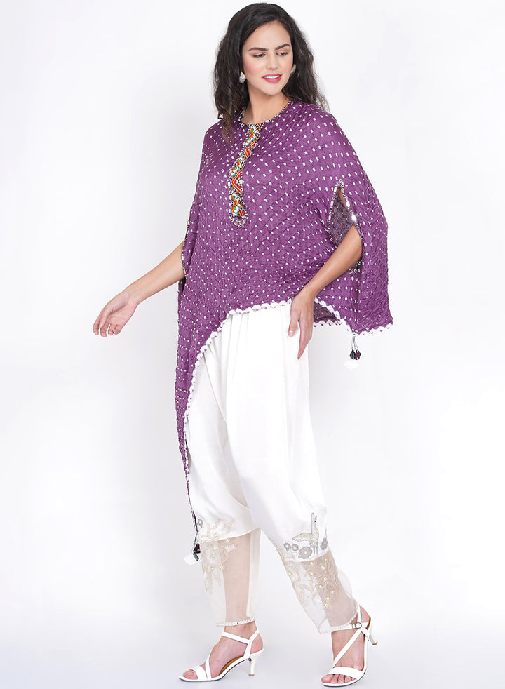 Bandhani Round cape with Mirror and beadwork button pannel