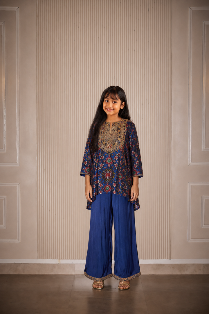 Short & Long Kurta With Embellished Dhoti Salwar
