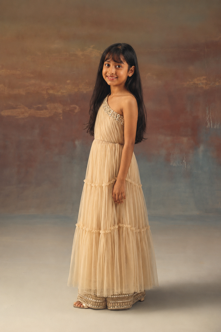 One Shoulder Anarkali Dress Top with Plazzos