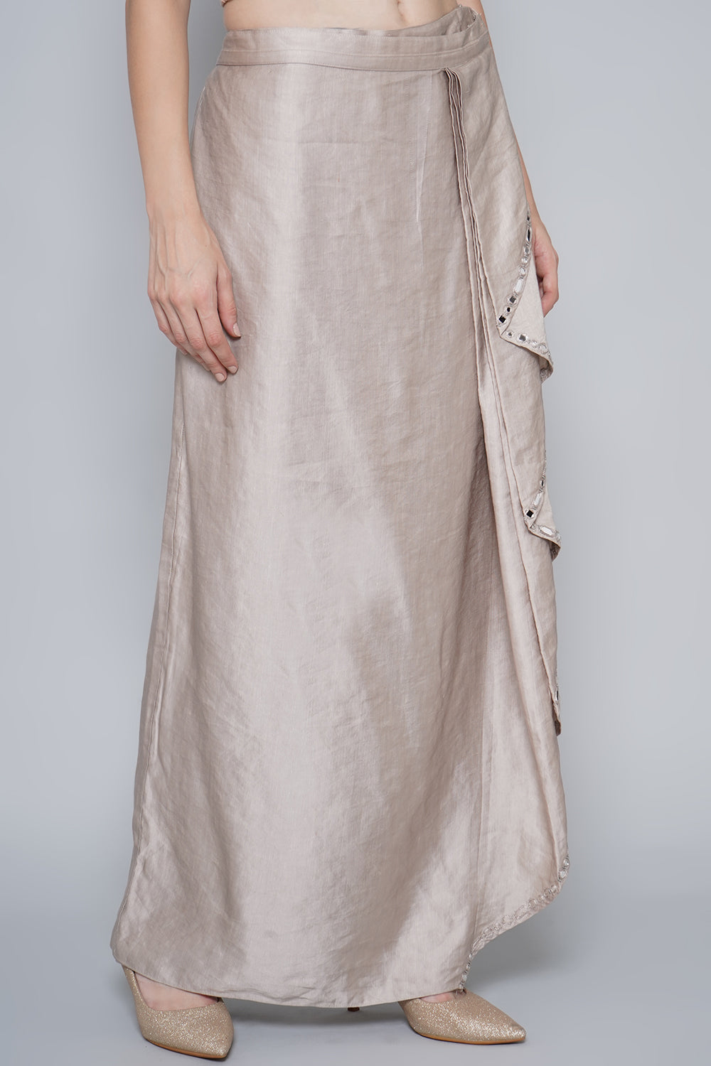 Layered Mirrorwork Linen Satin Pant