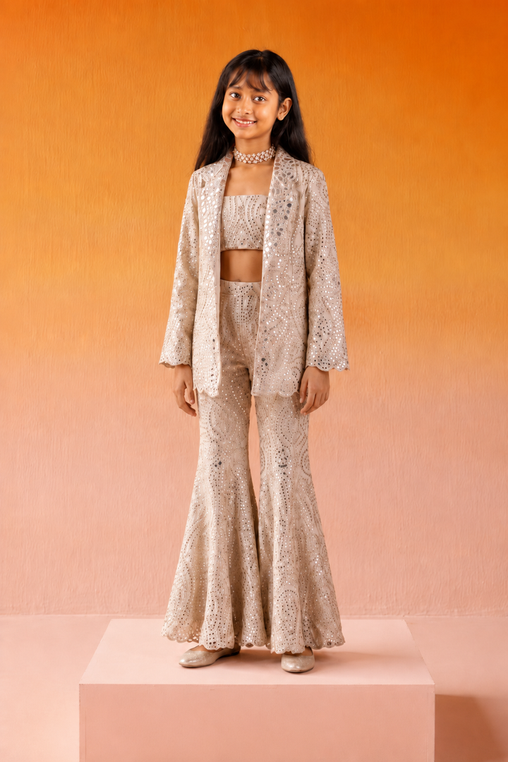 Mirrorwork Scallop Coat Jacket with Bandeau and Shararas