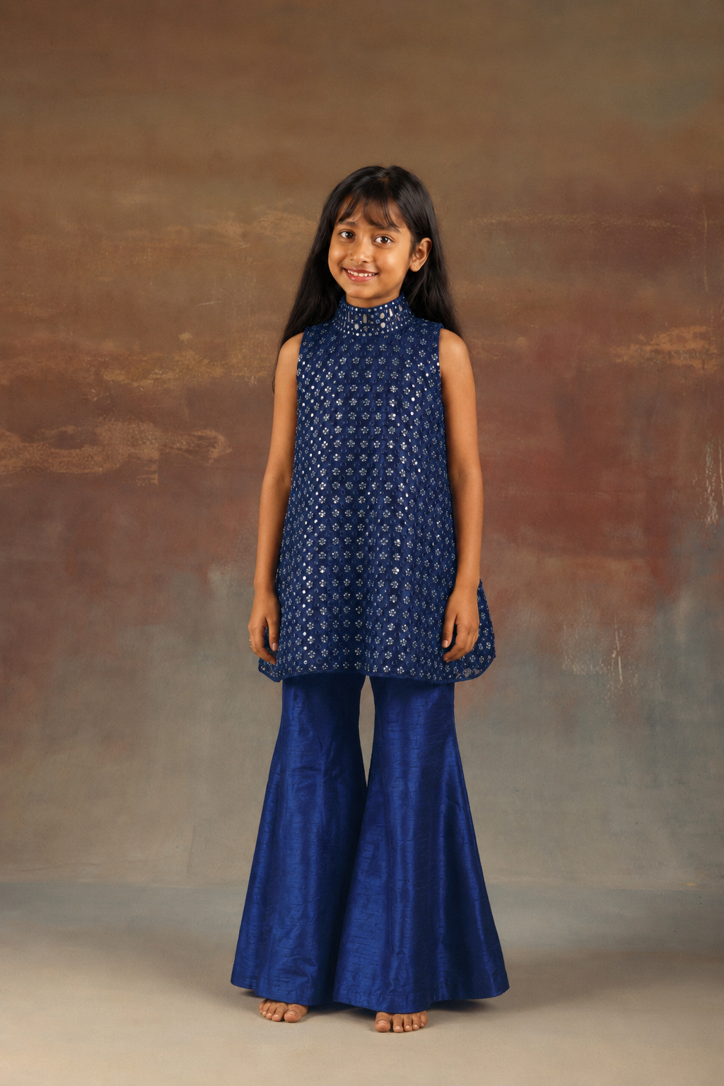 Short Hi Neck A Line Top with Bellbottoms