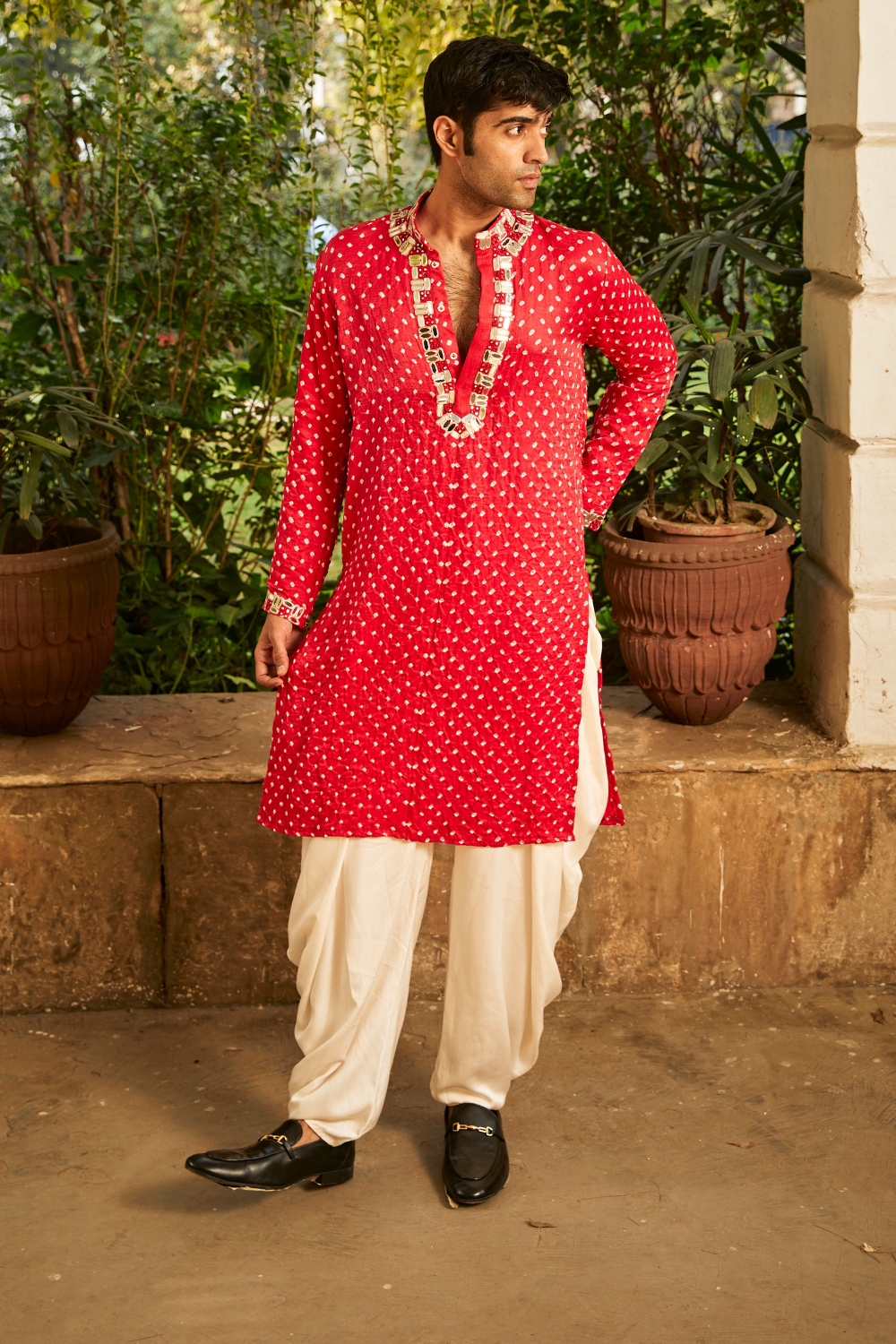 Bandhani Rabari Mirrorwork Kurta with Dhotis