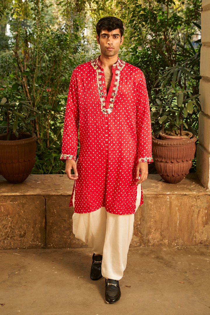 Bandhani Rabari Mirrorwork Kurta with Dhotis