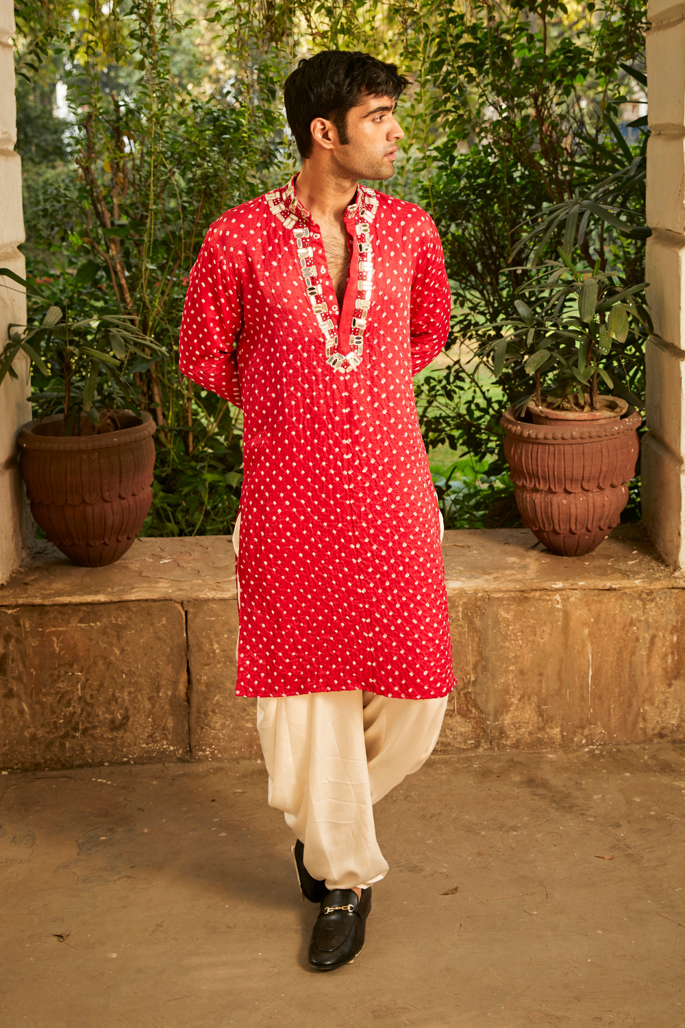 Bandhani Rabari Mirrorwork Kurta with Dhotis