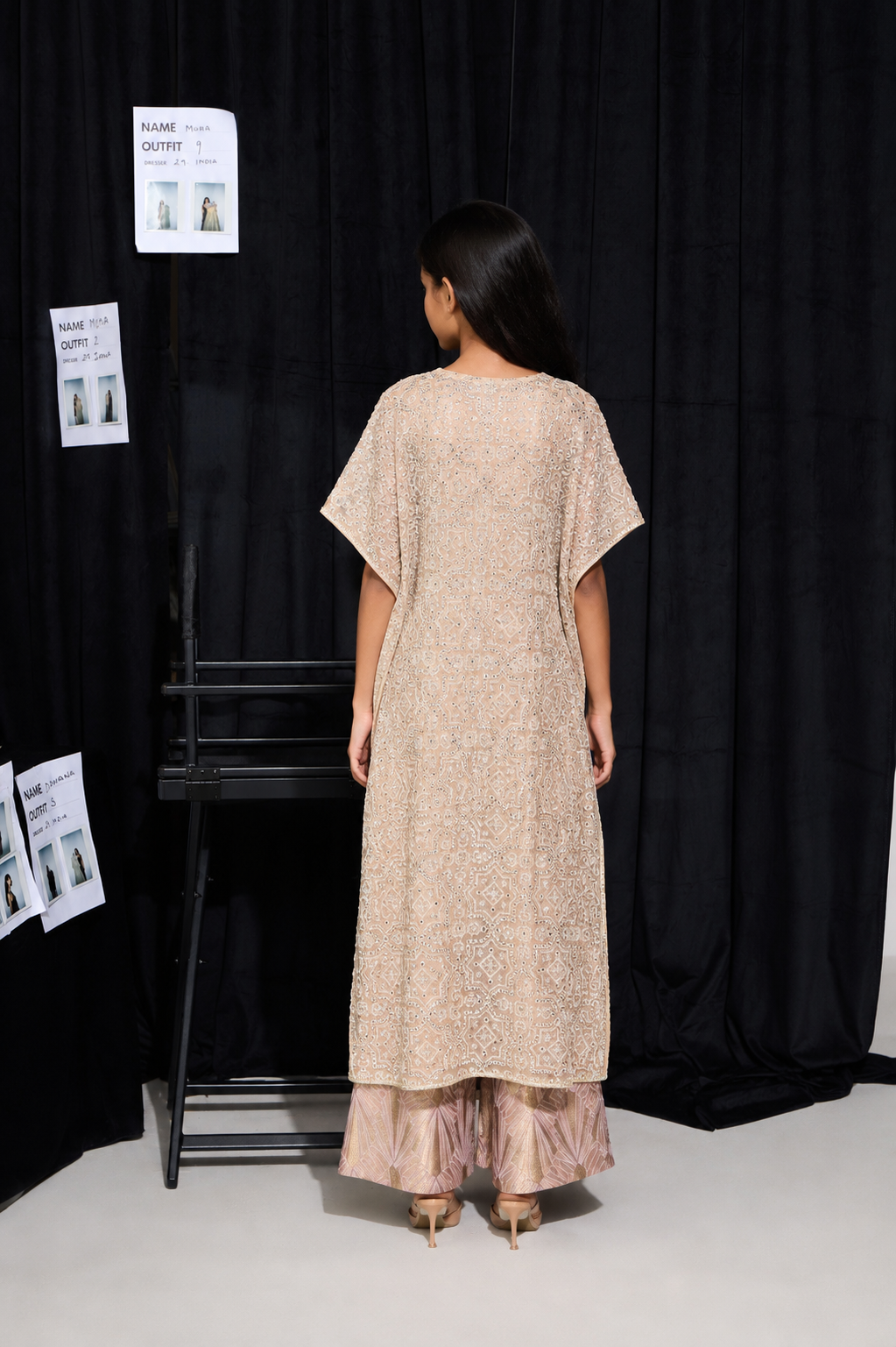 Blush Peach Kaftan with Brocade Pant